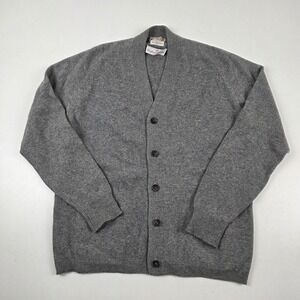 Alan Paine Sweater Mens XL Gray 100% Lambswool V Neck Cardigan Made England